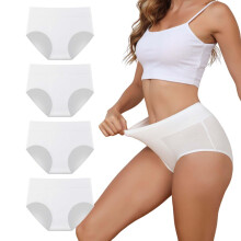 Damen Baumwollslips Damenunterwäsche Bequem 4er Set Weiß 3XL — damenslips, unterwäsche plus size, high waist slips, atmungsaktive baumwollslips