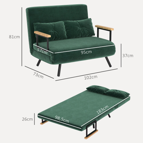 Homcom Sofá Cama Doble Verde 102 x 73 x 81 cm 2