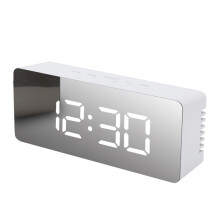 LED Mirror Digital Clock Bedroom Office Travel Electronic Table Clock Desktop Alarm Clock Temperature Function, White