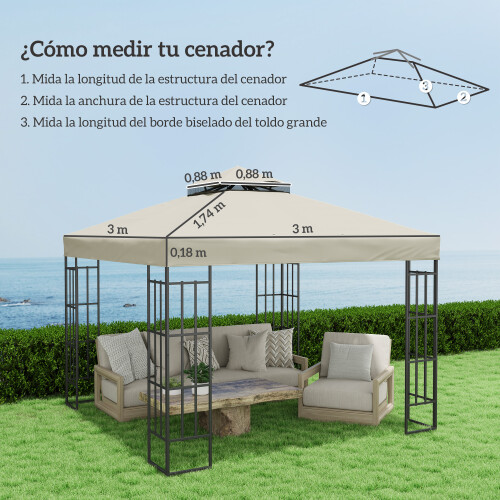 Outsunny Techo de Repuesto Beige 300 x 300 cm 2