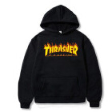 (Black,XXL)Plus Size Mens Hooded Fashion Flame Print Sweatshirt Casual Sweater Pullover