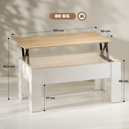 Homcom Mesa Centro Elevable Bicolor 100 x 50 x 58.5 cm 2