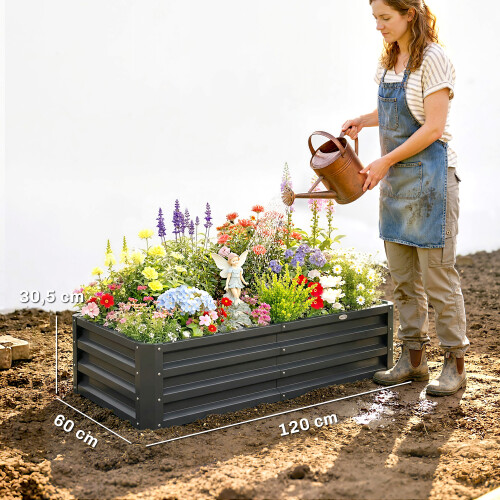 Outsunny Jardinera Elevada Gris 120 x 60 x 30.5 cm 2