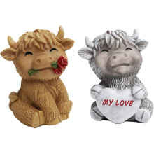 Set of 2 Cow Figurines Made of Resin, Decoration, Gift, 8.5 x 7.5 x 11 cm — set of 2 figurines, highland cow, resin decoration, hand painted