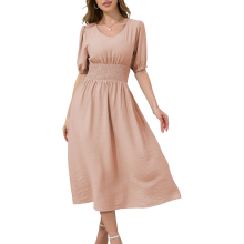 Damen Midi-Kleid Sommer Leichtes Glockenschnitt Fließend Elegant Rosa M — midikleid ausgestellt, sommerkleid rosa, luftiges kleid, a line kleid