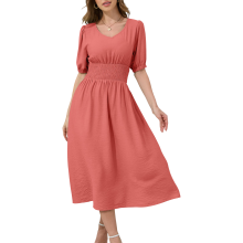 Damen Midi-Kleid Sommer Viskose Vintage Stilvoll Elegant Rosa L — midikleid, viskose kleid, rosa kleid, vintage kleid, sommerkleid, damenkleid l