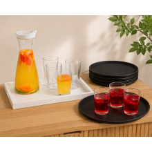 Set voor het organiseren van etentjes (2-delig) – 5-delige set antislip dienbladen & glazen karaf met glazen