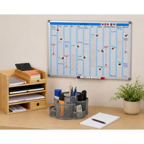 Bamboe bureau-set (3-delig) – documenthouder, whiteboardplanner en pennenhouder