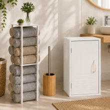 Ensemble de rangement mural pour salle de bains (3 pièces) – Meuble blanc, porte-serviettes avec étagère et brosse en silicone