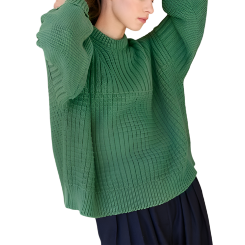 Damenpullover Oversize Mit Faltenwurf Voluminöse Ärmel Vintage Stilvoll Grün S — oversize pullover damen, grüner vintage pullover 1