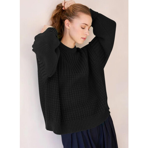Damen-Strickpullover Grob Strick Dick Warm Winter Modisch Stilvoll Schwarz XL — schwarzer damenpullover, strickpullover xl, dicker winterpullover 2