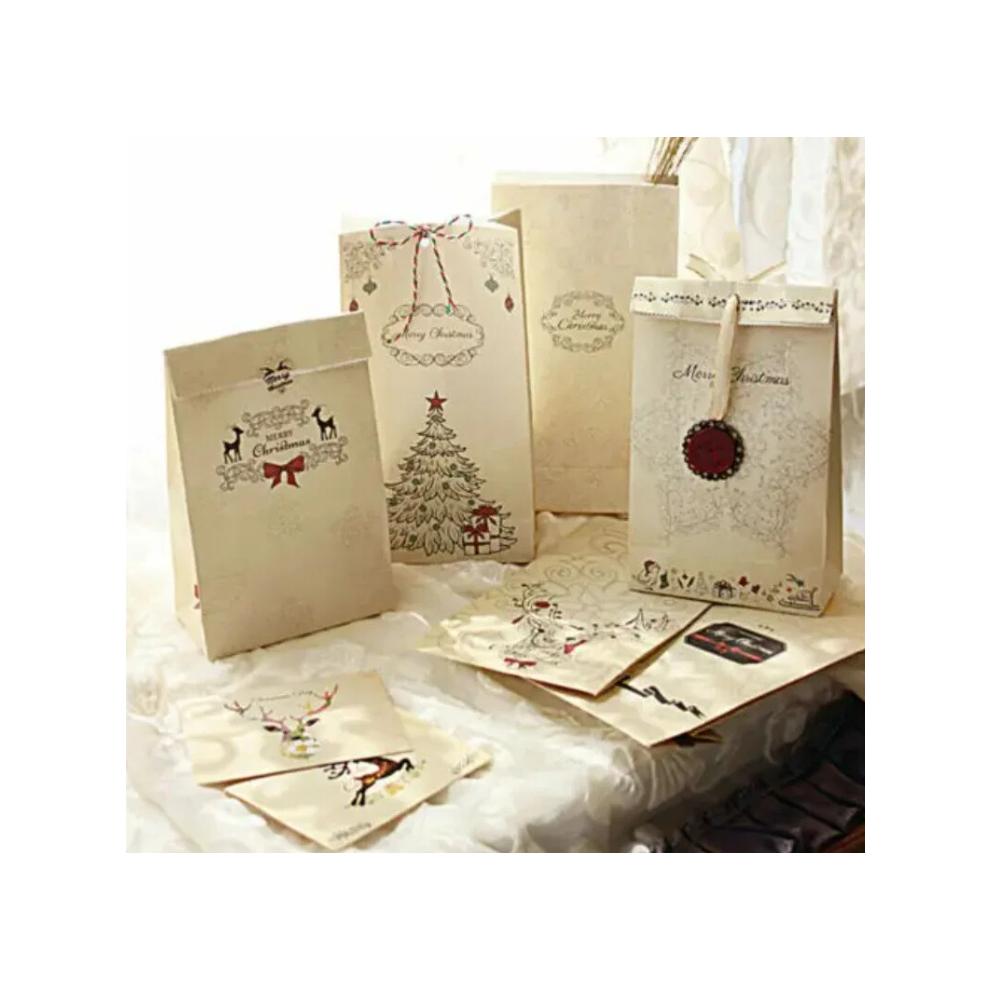 Photos - Cosmetic Bag 10Pcs/Set Paper Gift Bags Luxury Wedding Party Favor Bags Vintage Kraft Holiday Cookies Present Packaging Bags Random Design