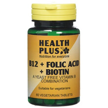 Health Plus B12 + Folic Acid + Biotin Vitamin B Supplement - 60 Tablets