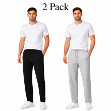 (XL, 1 Black - 1 Grey) Men's Open Hem Fleece Joggers Gym Pants 2 Pack