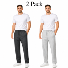 (M, 1 Charcoal - 1 Grey) Men's Open Hem Fleece Joggers Gym Pants 2 Pack