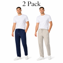 (2XL, 1 Navy - 1 Oyster) Men's Open Hem Fleece Joggers Gym Pants 2 Pack