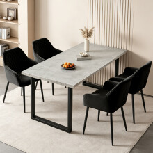 (4pcs BLACK Chairs+1 GREY Table) 150cm Wooden Dining Table and Dining Chairs 4 Set Dining Room Chair Marble Effect Table Kitchen Home Office