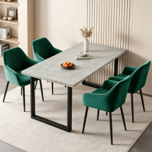 (4pcs GREEN Chairs+1 GREY Table) 150cm Wooden Dining Table and Dining Chairs 4 Set Dining Room Chair Marble Effect Table Kitchen Home Office