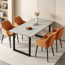 (4pcs ORANGE Chairs+1 GREY Table) 150cm Wooden Dining Table and Dining Chairs 4 Set Dining Room Chair Marble Effect Table Kitchen Home Office