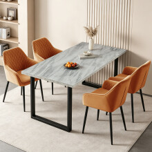 (4pcs ORANGE Chairs+1 White Table) 150cm Wooden Dining Table and Dining Chairs 4 Set Dining Room Chair Marble Effect Table Kitchen Home Office