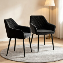 (BLACK) 2pcs Dining Chairs Velvet/Suede/Faux leather Padded Seat Sturdy Metal Legs