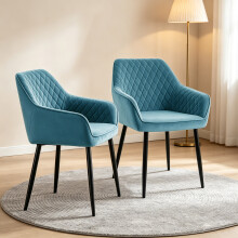 (TEAL) 2pcs Dining Chairs Velvet/Suede/Faux leather Padded Seat Sturdy Metal Legs