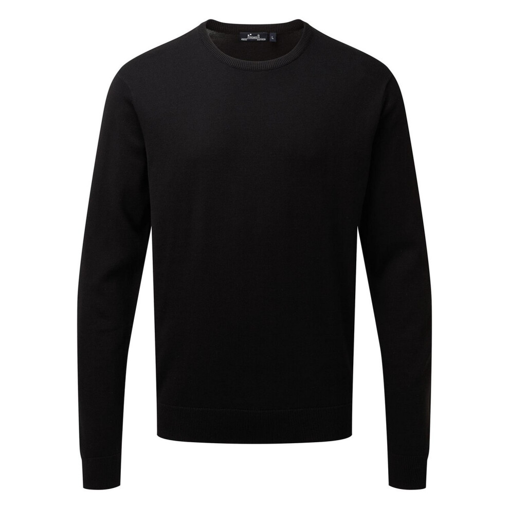 Premier (4Xl, Black) Mens Knitted Cotton Crew Neck Sweatshirt