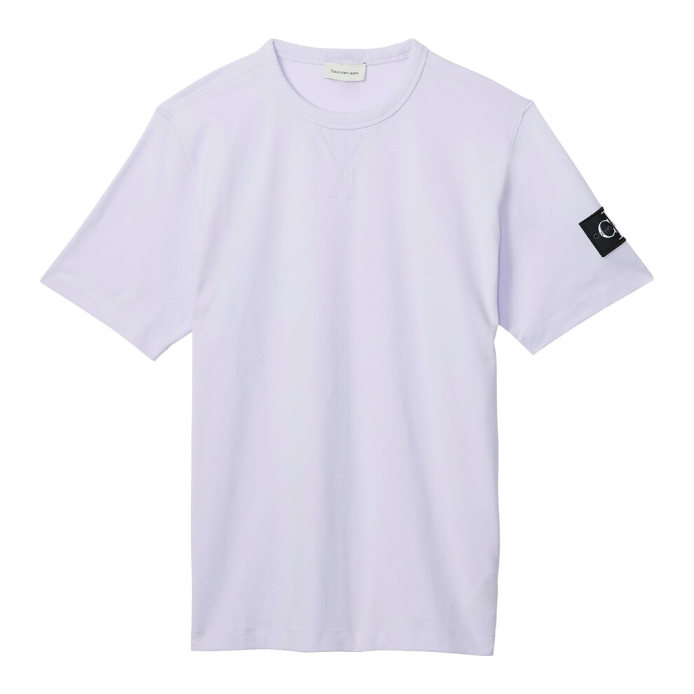 Calvin Klein (L, Lilac) Mens Badge Crew Neck Regular T-Shirt