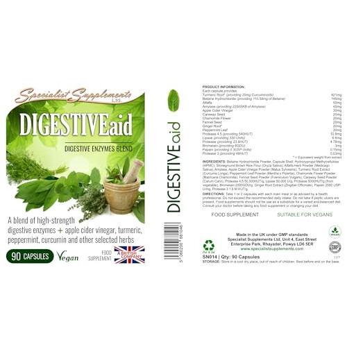 Specialist Supplements DIGESTIVEaid Digestive Enzymes 90 Capsules 1