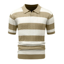 HYPESTFIT Polo da Uomo a Maniche Corte a Righe Elegante Beige M — t-shirt maglia uomo, polo stile retro