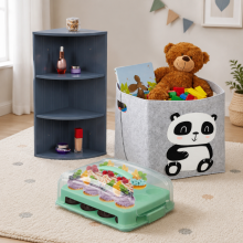 Opbergset met vilten mandjes (3-delig) – Rek met 3 lagen, doos voor 24 cupcakes en vilten mandje met dierenmotief