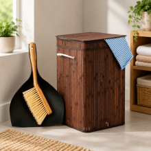 Bamboo Laundry & Sweep Set (2-Piece) – Foldable 70L Bamboo Hamper & Hand Brush with Dustpan