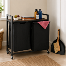 Rolling Laundry & Sweep Set (2-Piece) – Pull-Out Laundry Rack on Wheels & Hand Brush with Dustpan