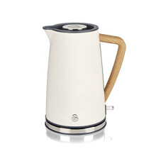 Swan Nordic Rapid Boil Jug Kettle, Wood Effect Handle, Soft Touch Housing and Matte Finish, 1.7 Litre, Cotton White (SK14610WHTN)