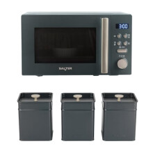 Salter Marino Digital Microwave & Canister Set – 20L Freestanding Solo Microwave Oven with 8 Auto-Cook Functions & 95-Minute Timer, Carbon Steel