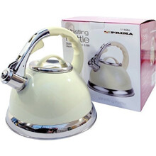 Retro Style Whistling Kettle. 3.5 Litre. Cream. Stainless Steel.