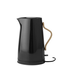 Stelton Emma Electric Kettle (UK), 1.2L, Black Steel Jug with Beech Wood Handle, Cordless, Removable Limescale Filter, Dry Boil Safety, Auto Shut-Off