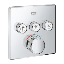 GROHE Grohtherm SmartControl - Concealed Square Thermostat for Shower or Bath (3 Valves, Push for ON-OFF, Turn for Volume Adjustment, Safety Button at