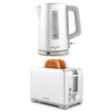 Salter Aspen 1.7 L Kettle & 2-Slice Toaster – Wide Slots, 7 Browning Levels, Rapid Boil, Easy View Water Window, Removable Crumb Tray,