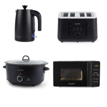 Salter Kuro Kitchen Appliance Set - 1.7L 3KW Jug Kettle, 4-Slice Toaster, 20 Litre Digital Microwave, and 6.5L Electric Slow Cooker, Matching Kitchen