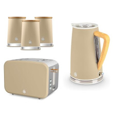 Swan Nordic Oatmeal Kettle, 2 Slice Toaster and Canisters,. Scandinavian Inspired Minimalist Design Matching Kitchen Set, Oatmeal Matt Finish,