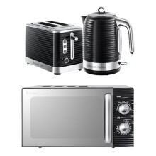 Russell Hobbs Inspire Black Kitchen Set, 1.7L 2400W Kettle, 2 Slice Toaster with Variable Browning Levels & 17L 700W Microwave with 5 Power Levels,
