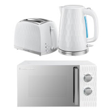 Russell Hobbs Honeycomb White Kitchen Set, 1.7L 2400W Kettle, 2 Slice Toaster with Dual Browning Levels & 17L 700W Microwave with 5 Power Levels,