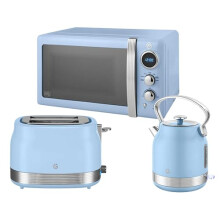 Swan Retro Revive Blue 1.7L 3KW Traditional Stovetop Inspired Design Kettle, 2 Slice Toaster & Retro 800W 20L Microwave. Matching Vintage Design