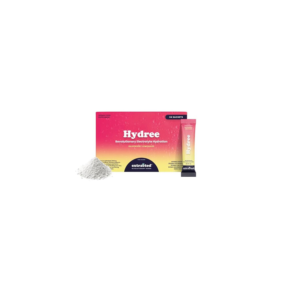 Extracted Hydree Advanced Electrolyte Drink Mix, Sodium Potassium Magnesium Calcium Citrate Blend, Natural Raspberry Flavour, Zero Sugar, Himalayan