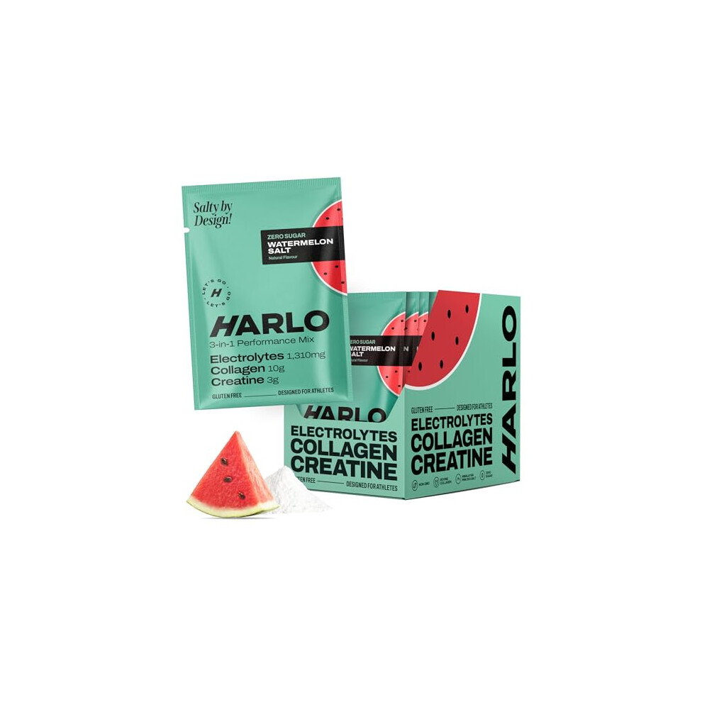 Harlo 3-In-1 Electrolytes Powder With Creatine & Collagen Â Hydration, Muscle & Joint Support | Zero Sugar | Watermelon Salt | 15 Sachets