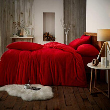LIZZIE JACOBS Teddy Fleece Luxurious Duvet Cover Sets Super Soft Warm Cosy Sherpa Fleece WInter Quilt Cover Sets Reversible Bedding Sets (King, Red),
