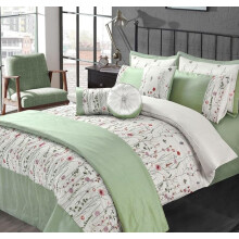 London Dream Arabella Embroidery Duvet Cover with Matching Pillowcase - Vintage Green White Floral Printed Soft Polyester Reversible Quilt Cover
