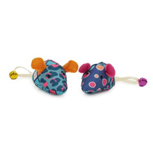 Rosewood Jolly Moggy Patchwork Mice Duo Cat Toy - Set of 2 Catnip-Infused Plush Mice With Jingle Bell Tails for Fun and Engaging Playtime