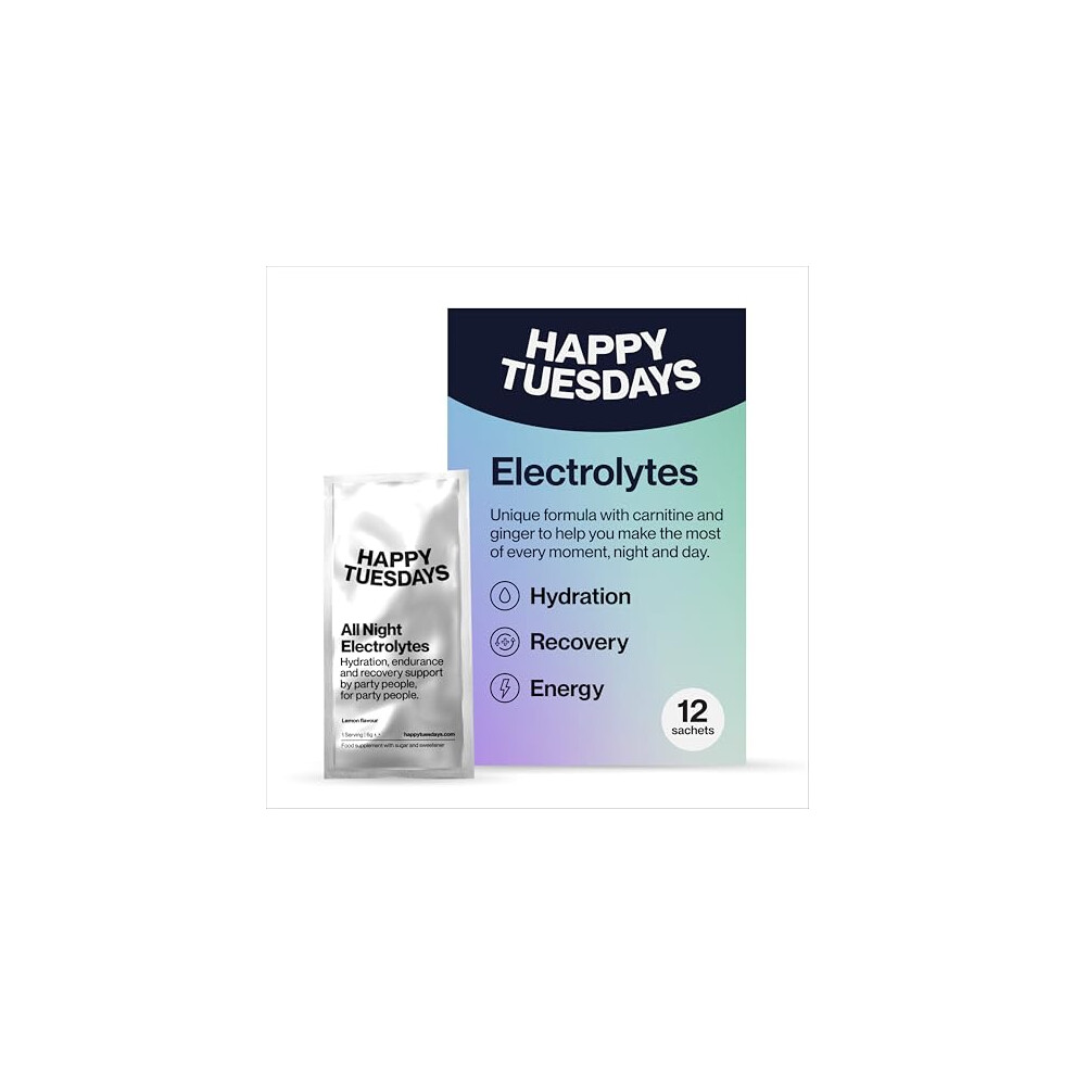 Happy Tuesdays Electrolytes | Rehydration & Recovery Electrolyte Powder | Hydration Sachets For Energy & Focus Support | Ideal For Late Nights, Busy